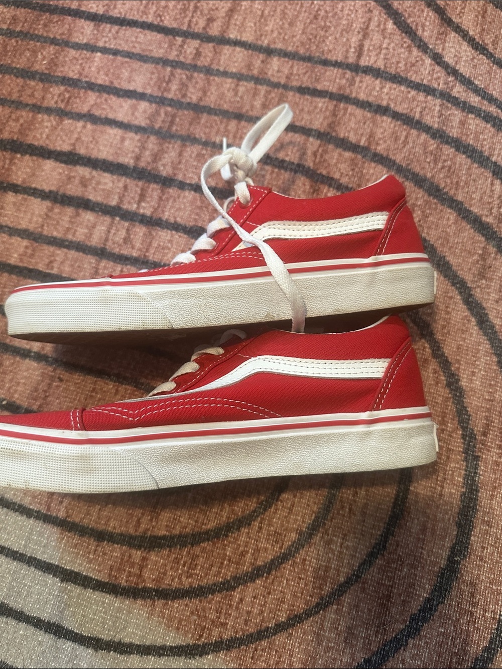 Red Vans Canvas Sneakers with White Stripe - Picture 3 of 6